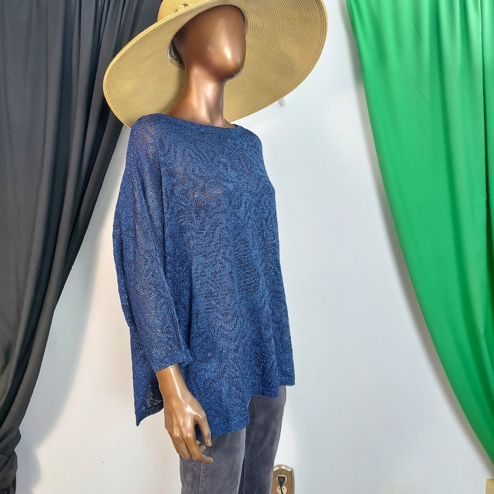 Happy Sheep Blue Doleman Sleeve Coverup Top, sz M